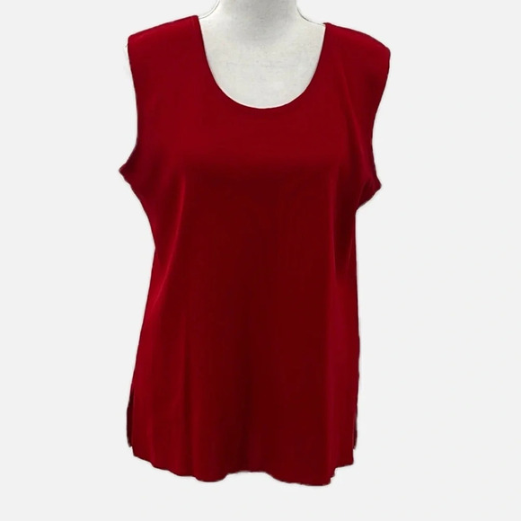Misook Classic Knit Tank Top Scoop Neck Side Slit in Red - Size Medium - Picture 2 of 6